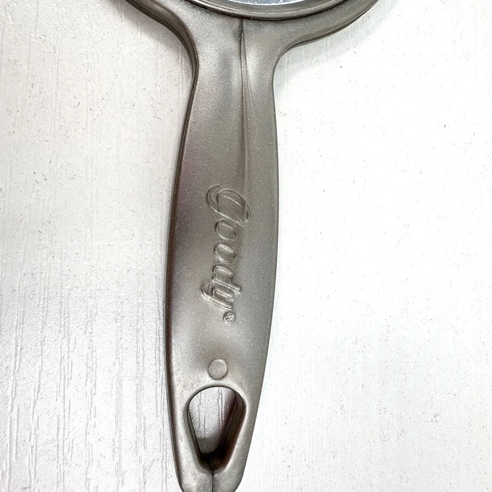 VTG Goody Handheld Mirror Metallic Silver Paddle‎ Textured Back Hanging Hole